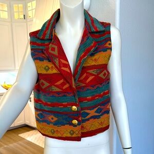Vintage Colorful Geometric Patterned Women's Vest